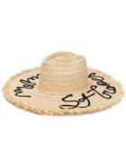 Miu Miu Embroidered Straw Hat - Nude & Neutrals
