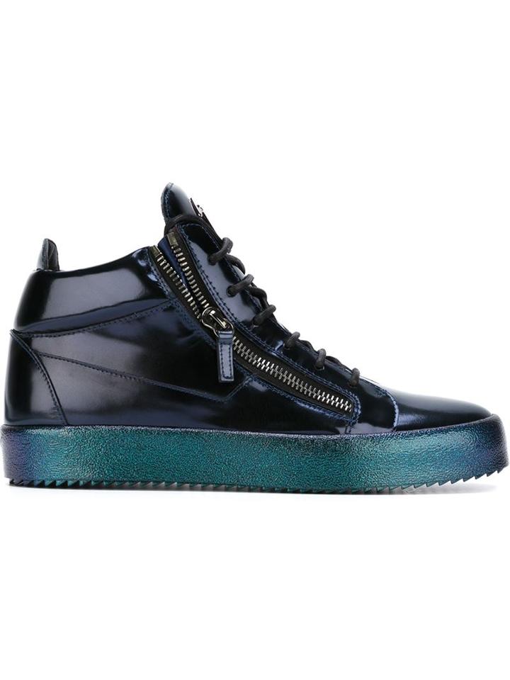 Giuseppe Zanotti Design Vegas Hi-top Sneakers, Men's, Size: 40, Blue, Leather/patent Leather/rubber