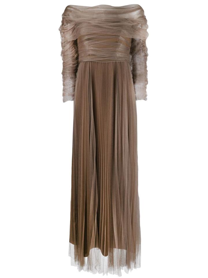Fabiana Filippi Tulle Pleated Maxi Dress - Brown