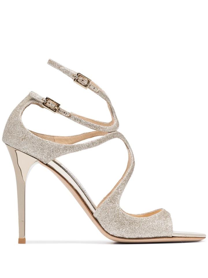 Jimmy Choo Lang 100 Glittered Sandals - Gold