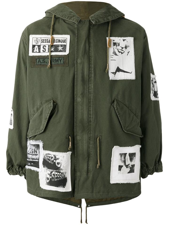 As65 - Patch Detail Military Jacket - Men - Cotton/nylon/leather/viscose - M, Green, Cotton/nylon/leather/viscose