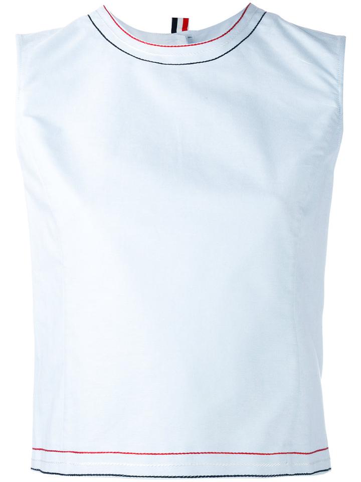 Thom Browne - Oxford Embroidered Sleeveless Top - Women - Silk/cotton - 38, Black, Silk/cotton