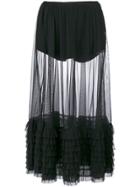 Amen Sheer Pleated Midi Skirt - Black