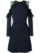 Huishan Zhang Off Shoulder Ruffle Dress, Women's, Size: 8, Blue, Silk/polyester/wool