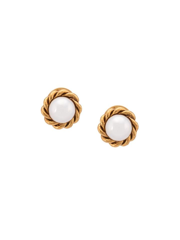 Oscar De La Renta Rope Pearl Button Earrings - Gold