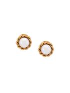 Oscar De La Renta Rope Pearl Button Earrings - Gold