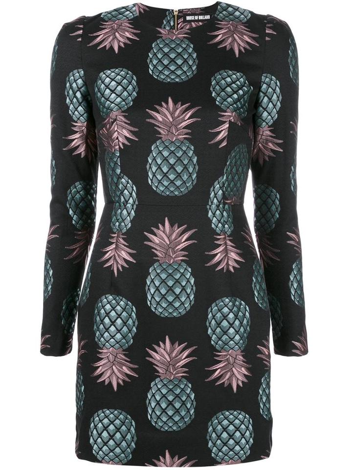 House Of Holland Pineapple Fitted Dress, Women's, Size: 10, Black, Cotton/polyester/acetate