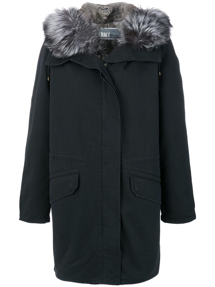 Army Yves Salomon Fur Trim Hooded Parka - Black