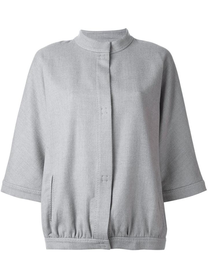 Eleventy Collarless Cropped Jacket, Women's, Size: 46, Grey, Virgin Wool