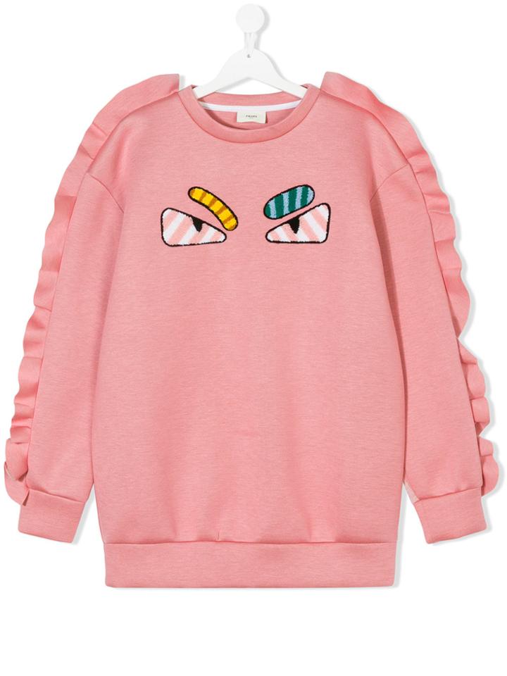 Fendi Kids Faces Frill Sleeve Jumper - Pink & Purple