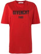Givenchy - Oversized Distressed T-shirt With Logo Print - Women - Cotton - L, Red, Cotton