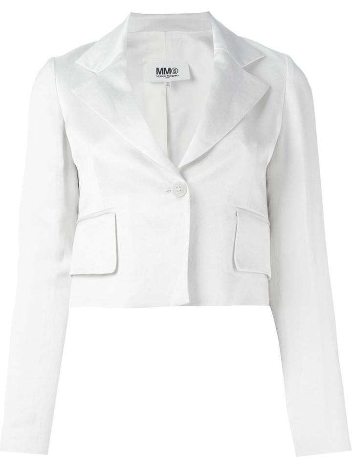 Mm6 Maison Margiela Cropped Blazer, Women's, Size: 38, White, Linen/flax/viscose