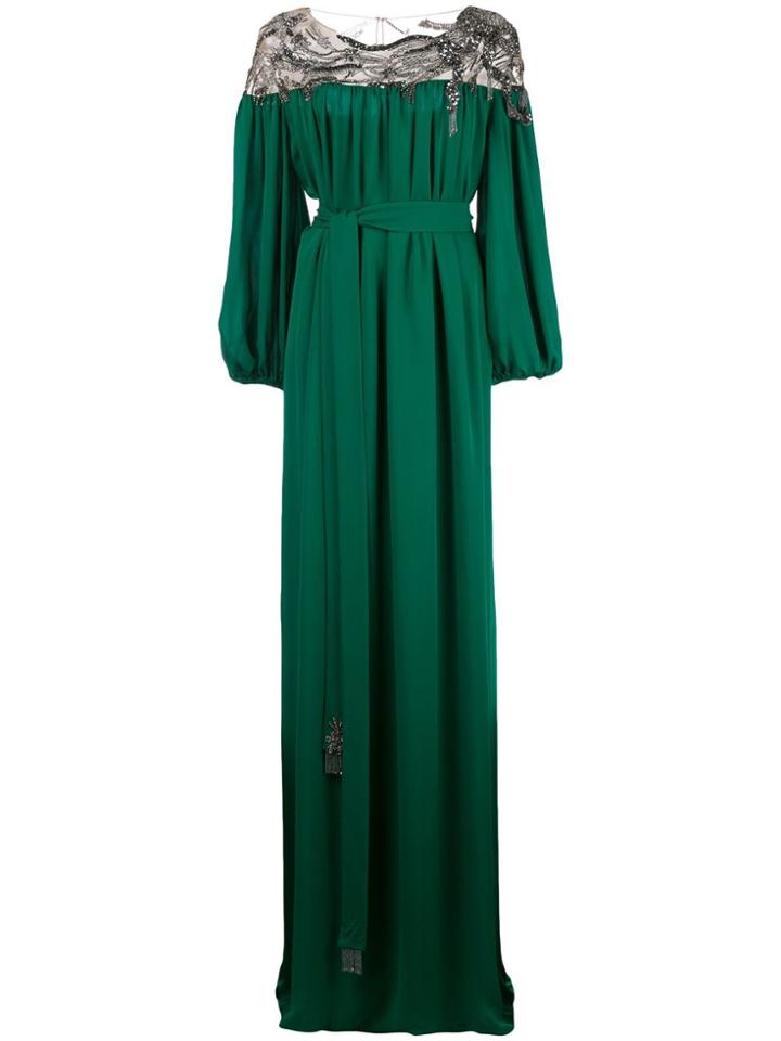 Marchesa Embroidered Yoke Kaftan - Green