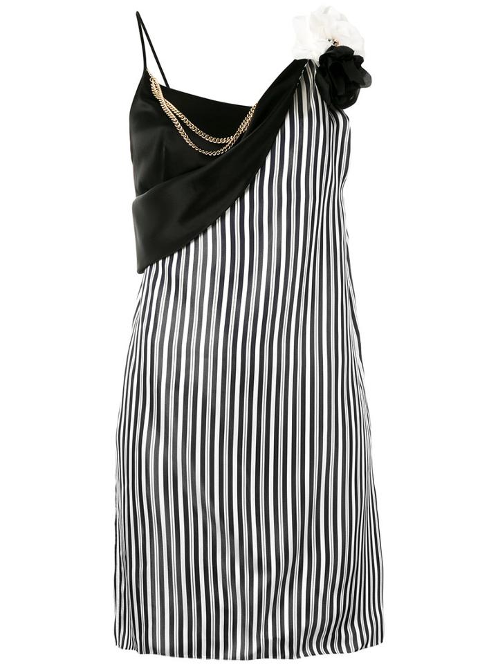 Lanvin - Striped Floral Brooch Dress - Women - Polyester/triacetate/viscose - 40, Blue, Polyester/triacetate/viscose