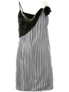 Lanvin - Striped Floral Brooch Dress - Women - Polyester/triacetate/viscose - 40, Blue, Polyester/triacetate/viscose