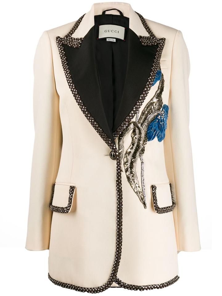 Gucci Embroidered Single Button Blazer - Neutrals