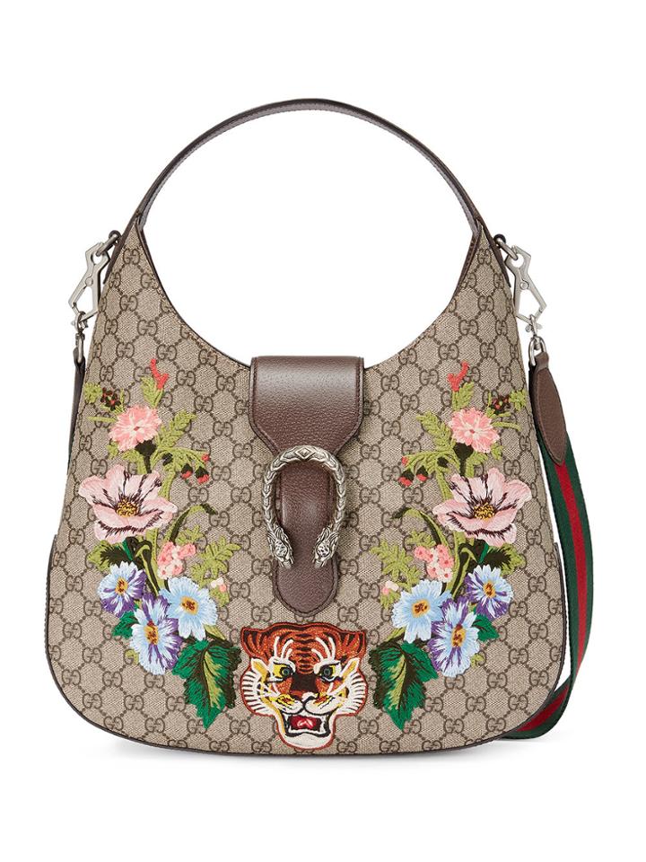 Gucci Dionysus Embroidered Medium Gg Supreme Hobo - Nude & Neutrals