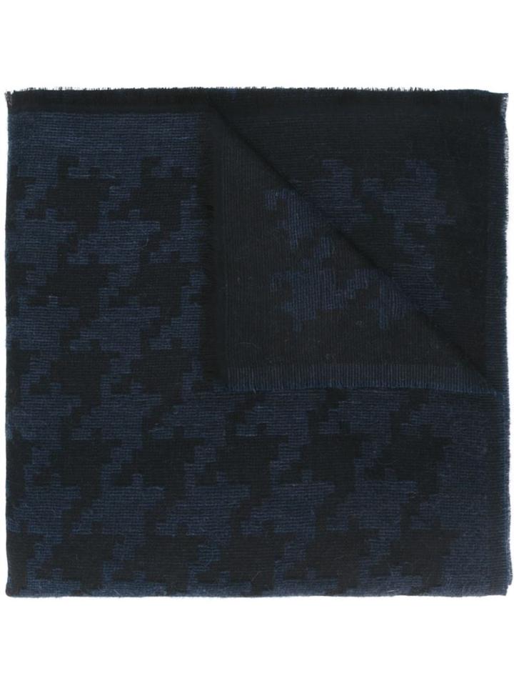 Eleventy Houndstooth Pattern Scarf, Men's, Blue, Modal/mohair/cotton/polyamide