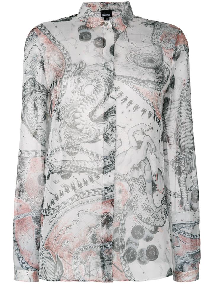 Just Cavalli Dragon Sketch Printed Shirt - Grey