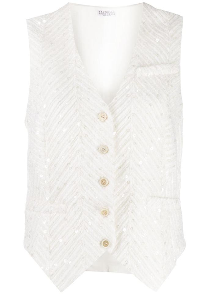 Brunello Cucinelli Sequin Embellished Waistcoat Jacket - White