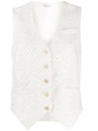 Brunello Cucinelli Sequin Embellished Waistcoat Jacket - White