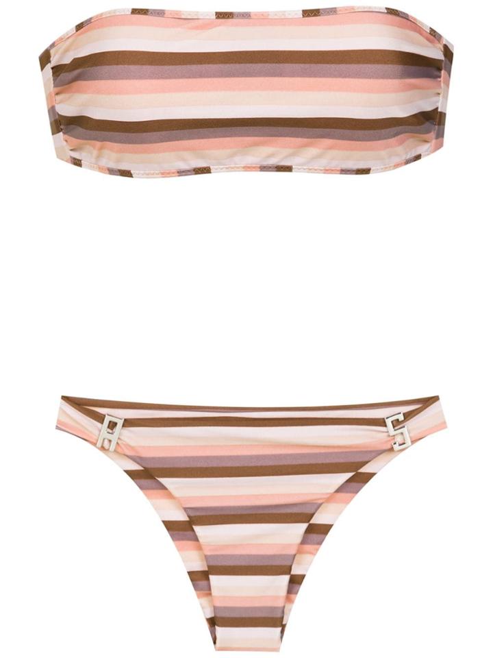 Amir Slama Striped Bikini Set - Brown