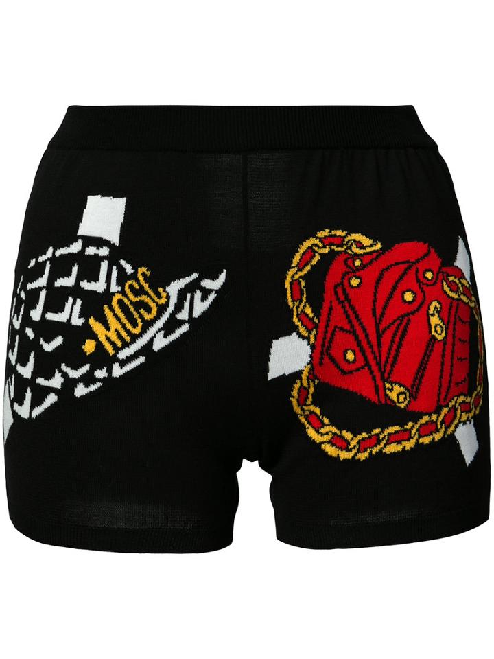 Moschino - Knitted Paper Doll Shorts - Women - Cotton/polyamide/spandex/elastane - 40, Black, Cotton/polyamide/spandex/elastane