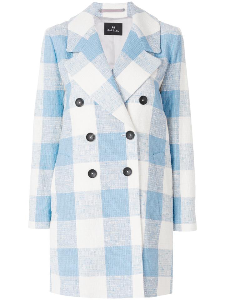 Ps By Paul Smith Double Breasted Check Coat - Blue