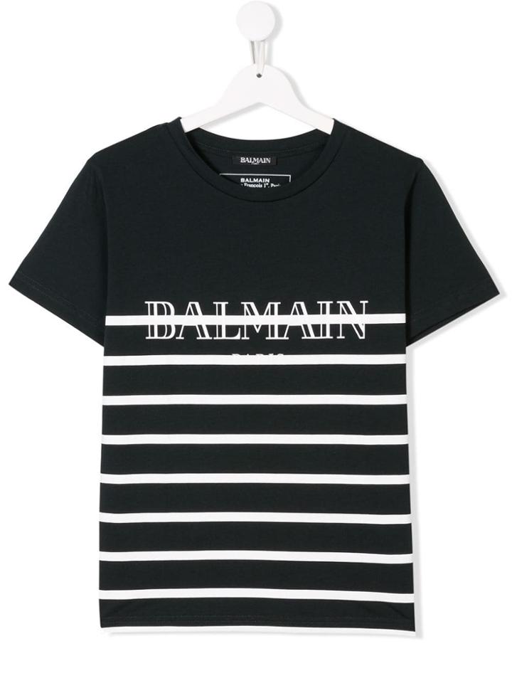 Balmain Kids Teen Striped Logo T-shirt - Blue