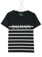 Balmain Kids Teen Striped Logo T-shirt - Blue
