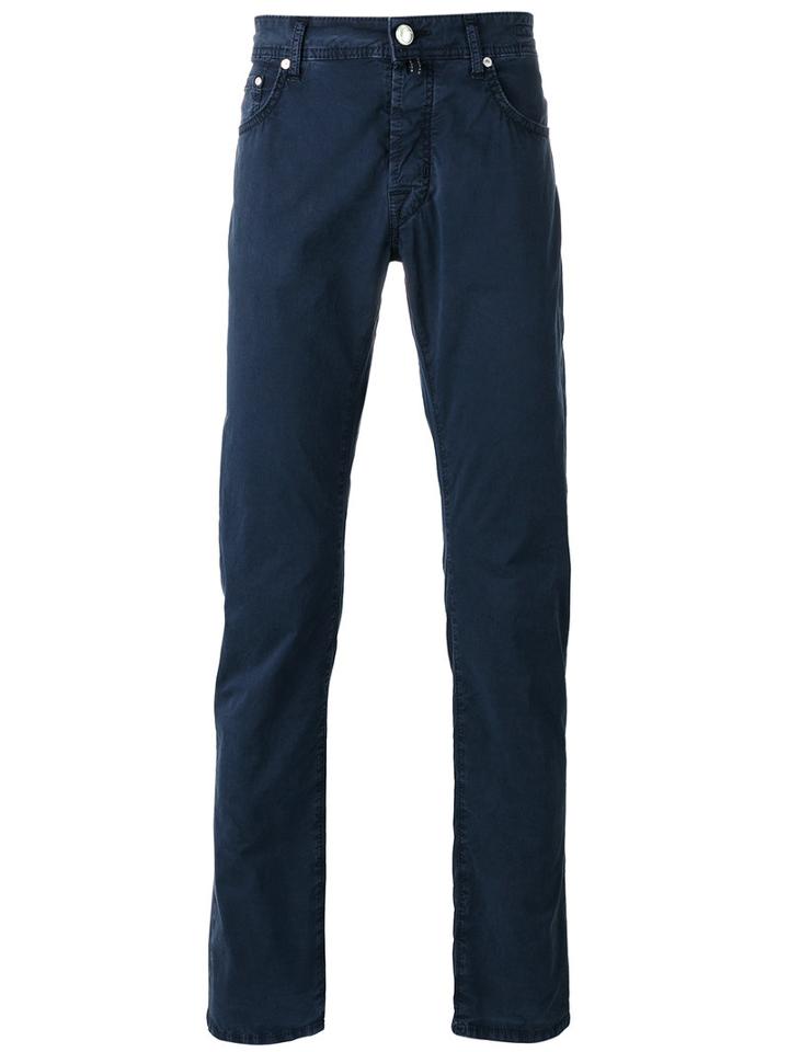 Jacob Cohen Straight Trousers, Men's, Size: 35, Blue, Cotton/spandex/elastane