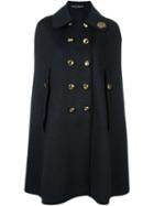 Dolce & Gabbana Crown Appliqué Cape Coat, Women's, Size: 42, Grey, Silk/acrylic/polyester/glass