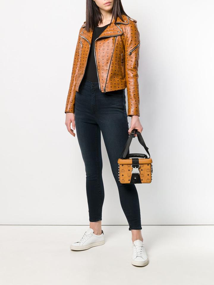 Mcm Studded Box Tote Bag - Brown