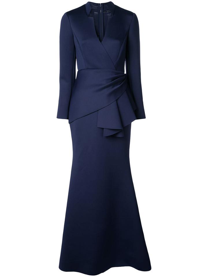 Badgley Mischka Draped Sash Waist Dress - Blue