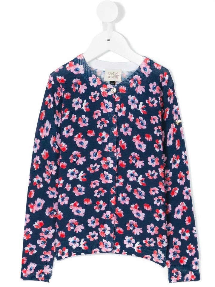 Armani Junior - Flower Print Cardigan - Kids - Cotton - 12 Yrs, Blue