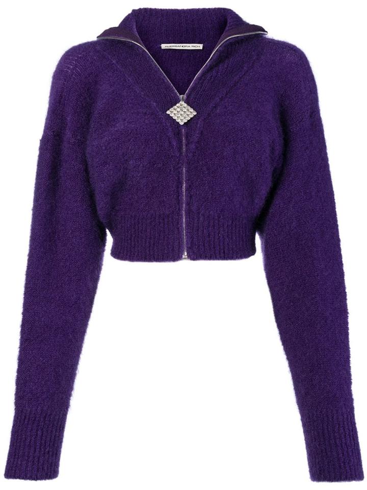 Alessandra Rich Cropped High Neck Cardigan - Purple