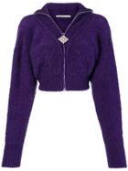 Alessandra Rich Cropped High Neck Cardigan - Purple