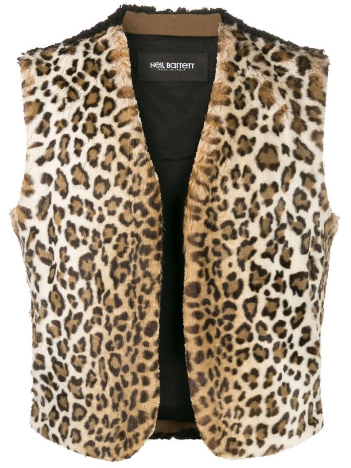 Neil Barrett Textured Leopard Print Gilet Jacket - Brown