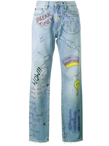 Mira Mikati - Hand Painted Doodle Jeans - Women - Cotton - 34, Women's, Blue, Cotton