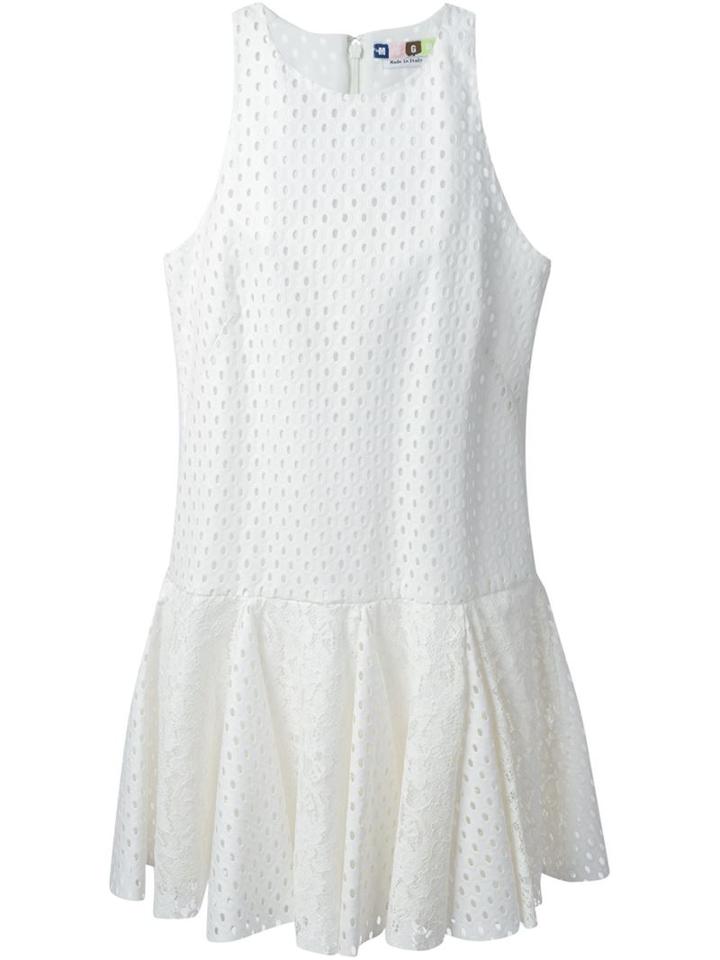 Msgm Lace Hem Perforated Dress, Women's, Size: 40, White, Cotton/polyester/polyurethane