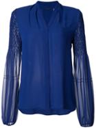 Elie Tahari Sheer Sleeves Shirt, Women's, Size: Xs, Blue, Silk/polyester