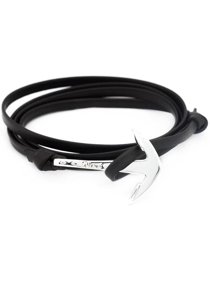 Miansai Anchor Wrap Bracelet, Adult Unisex, Black, Leather/silver Plated Metal