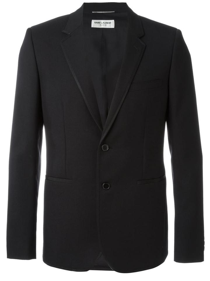 Saint Laurent Trimmed Blazer, Men's, Size: 52, Black, Silk/virgin Wool