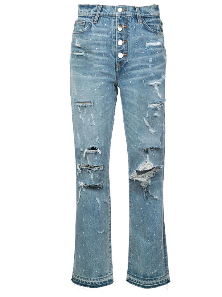 Amiri Crystal Studded Straight Jeans - Blue