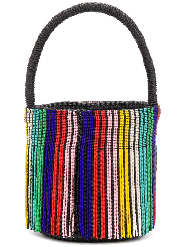 Sensi Studio Striped Beaded Bucket Tote - Multicolour