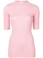 Victoria Beckham Ribbed Short Sleeved Knitted Top - Pink