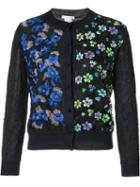 Oscar De La Renta Embroidered Flowers Button Up Cardigan, Women's, Size: Small, Blue, Merino/polyethylene/polyester/cotton