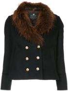 Loveless Fur Collar Double-breasted Jacket - Blue