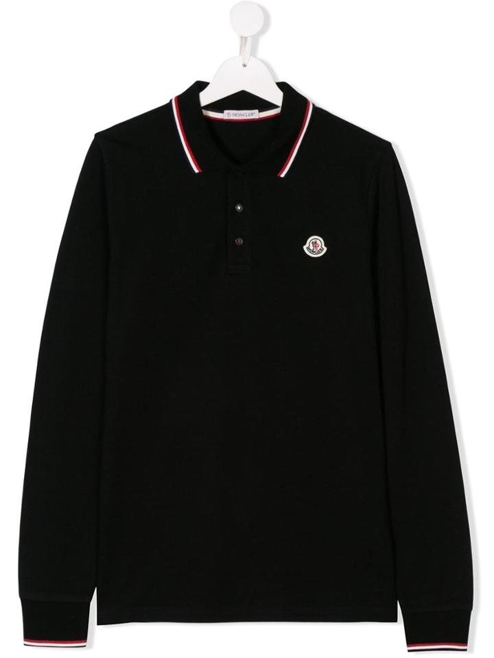 Moncler Kids Teen Contrast-trim Polo Shirt - Black