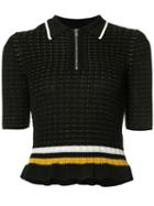 3.1 Phillip Lim Short Sleeve Zip Collar Top, Women's, Size: Xs, Black, Cotton/spandex/elastane
